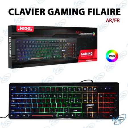 ⌨️ Clavier Gaming Filaire RGB JEDEL K31 – Disposition AR/FR – Rétroéclairage Multicolore – USB