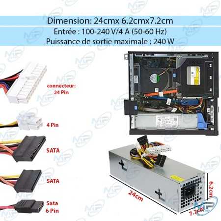 🔌 Bloc d’Alimentation DELL OptiPlex 240W – 100-240V / 4A – Alimentation PC d’Origine Compatible OptiPlex