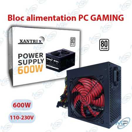 🔌 Bloc d’Alimentation PC Gaming 600W 80 Plus – XANTRIX – 110-230V – Ventilateur 120mm – PSU Haute Performance