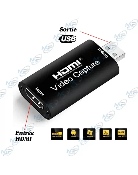 🎥Carte d’Acquisition Vidéo HDMI vers USB 2.0 – Capture 4K HDMI Input – Enregistreur Audio & Vidéo 1080P Compatible PC, Mac, Andr