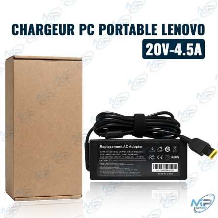 ⚡ Chargeur PC Portable Lenovo 90W – Adaptateur Secteur 20V 4.5A Connecteur Rectangulaire (Slim Tip)