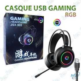 🎧 Casque Gaming USB RGB JSX-902 – Casque Gamer avec Microphone, Son Stéréo et Éclairage LED Multicolore