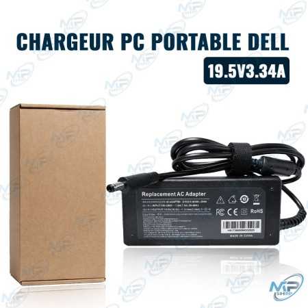 ⚡Chargeur PC Portable Dell 19.5V 3.34A – Adaptateur Secteur Compatible Ordinateur Portable Dell – Remplacement Fiable et Sécuris