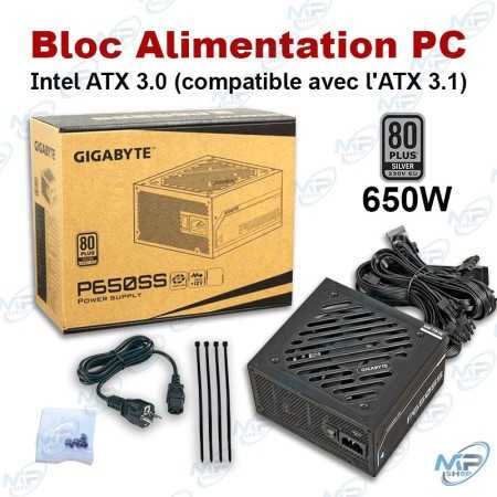 🔌 Bloc d’Alimentation PC Gigabyte P650SS 650W – ATX 3.0 Compatible ATX 3.1 – Certification 80 Plus Silver