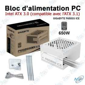 🔌Bloc d’Alimentation PC Gigabyte P650SS ICE 650W Blanc – ATX 3.0 Compatible ATX 3.1 – Certification 80 Plus Silver