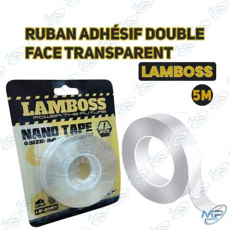 🔄 Ruban Adhésif Double Face Transparent 5M LAMBOSS – Nano Tape Ultra Résistant, Lavable et Réutilisable