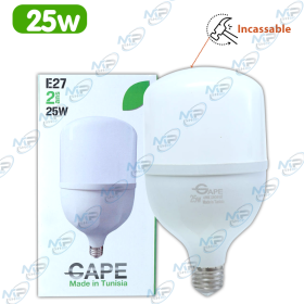 💡 Ampoule LED E27 25W Incassable CAPE – Éclairage Puissant Économique (Made in Tunisia)