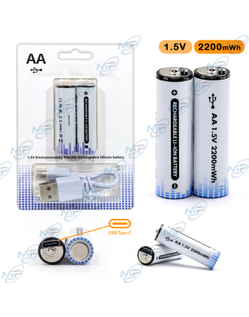 🔋 Piles Rechargeables AA 1.5V 2200mWh USB Type-C – Batterie Lithium avec Câble USB Inclus