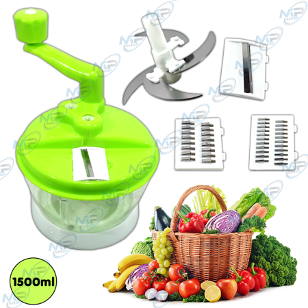 🥣 Hachoir Manuel Multifonction 1500 ml avec Lames en Acier Inoxydable