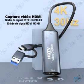 🎥Carte de Capture Vidéo HDMI vers USB 3.0 & Type-C 4K – Adaptateur Streaming Full HD pour PC, Console et Smartphone