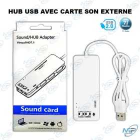 🔊 Hub USB 2.0 avec Carte Son Externe 7.1 – Adaptateur Audio USB Multiports pour PC, Laptop et PS4