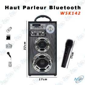 🔊Haut-Parleur Bluetooth WSK142 avec Microphone – Enceinte Portable Karaoke USB/SD/FM