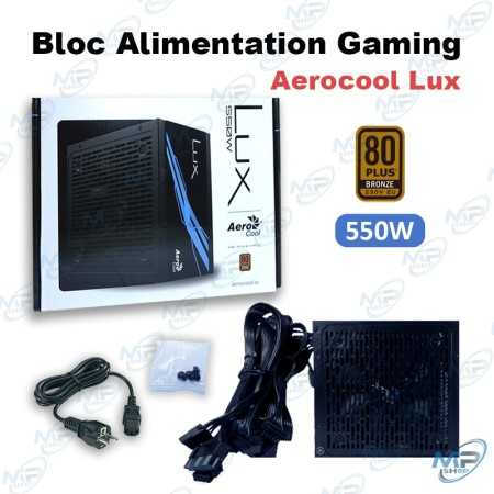 🔌 Bloc d’Alimentation Gaming Aerocool LUX 550W – 80 PLUS Bronze – 230V EU – PSU PC Haute Performance