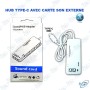 🔊 Hub USB Type-C avec Carte Son Externe 7.1 HD Audio – Adaptateur 3 Ports USB + Micro & Casque