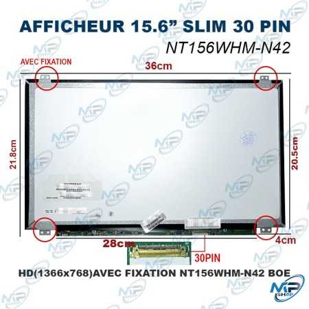 💻Afficheur PC Portable 15.6" Slim 30 Pins HD NT156WHM-N42 – Dalle LCD 1366×768 avec Fixations