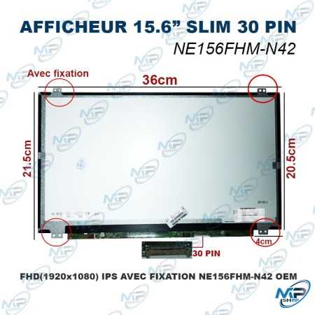 💻Afficheur PC Portable 15.6" Full HD IPS Slim 30 Pins NE156FHM-N42 – Dalle LCD 1920×1080 avec Fixations