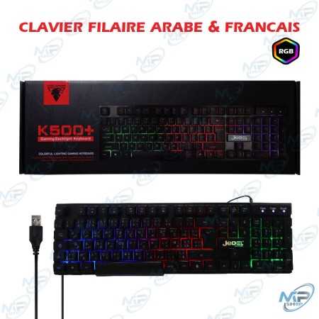 ⌨️ Clavier Filaire Gamer Jedel K500+ RGB Arabe & Français USB – Clavier Rétroéclairé Multicolore