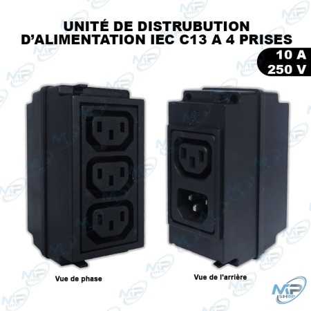 🔌 Unité de Distribution d'Alimentation IEC C13 – Bloc PDU 1 Entrée C14 vers 4 Sorties C13 – 10A 250V pour Baie Réseau, Serveur &