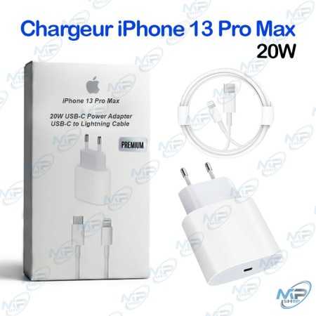 ⚡ Chargeur Rapide 20W USB-C pour iPhone 13 Pro Max – Adaptateur Secteur + Câble USB-C vers Lightning Premium