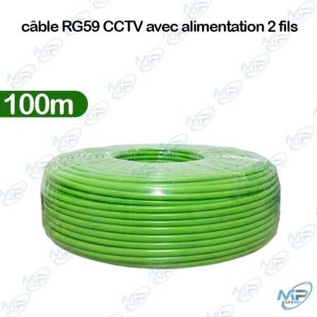 🔌 Câble RG59 CCTV avec Alimentation 2 Fils 100 m – Câble Coaxial pour Caméras de Surveillance