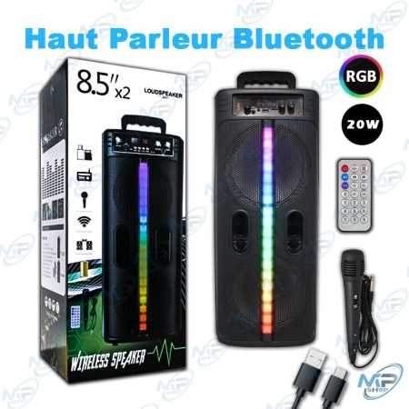 🔊Haut-Parleur Bluetooth Portable Double 8.5" RGB – Enceinte Karaoké avec Micro, Télécommande et Batterie Rechargeable