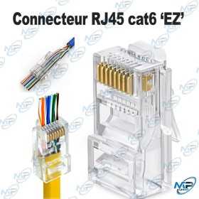 🌐 Connecteur RJ45 Cat6 EZ Pass Through – Fiche Réseau Ethernet 8P8C pour Câbles Catégorie 6