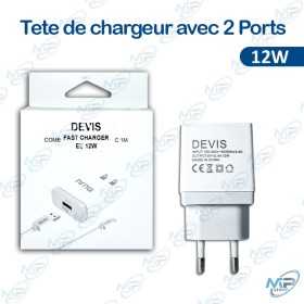 ⚡ Tête de Chargeur Secteur USB 12W Double Port – Charge Rapide 2 USB – Compatible Smartphones, Tablettes et Accessoires