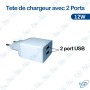 ⚡ Tête de Chargeur Secteur USB 12W Double Port – Charge Rapide 2 USB – Compatible Smartphones, Tablettes et Accessoires