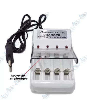 ⚡ Chargeur de Piles AA / AAA 4 Slots Singway SW-W32 – Chargeur Ni-CD & Ni-MH avec Indicateurs LED