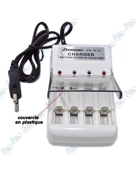 ⚡ Chargeur de Piles AA / AAA 4 Slots Singway SW-W32 – Chargeur Ni-CD & Ni-MH avec Indicateurs LED
