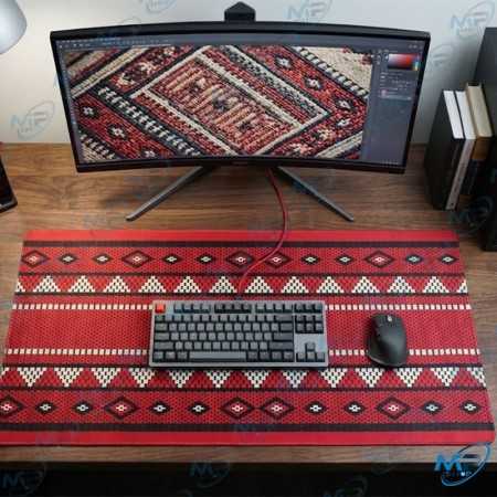 🖱️ Tapis de Souris XXL Gaming 90x40 cm Rouge Ethnique – Grand Tapis de Bureau Antidérapant Haute Précision