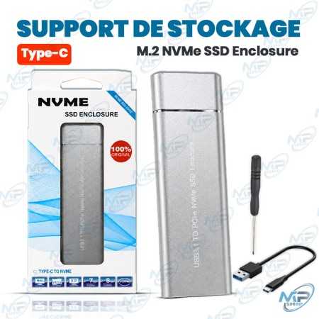 💾 Boîtier Externe SSD M.2 NVMe USB Type-C 3.1 – Support de Stockage Haute Vitesse en Aluminium