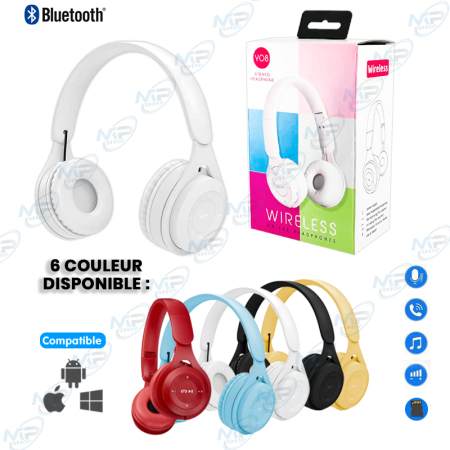 🎧 Casque Audio Bluetooth Y08 Sans Fil – Bluetooth 5.0, Microphone Intégré, Compatible Android, iPhone & PC –