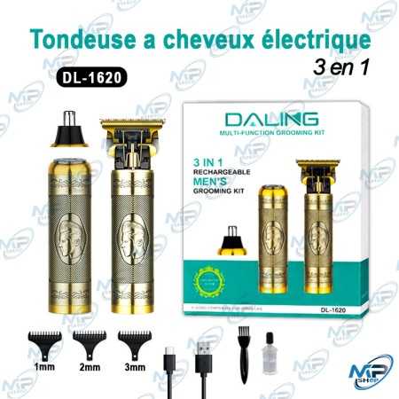 ✂️ Tondeuse à Cheveux DALING DL-1620 3 en 1 Rechargeable – Tondeuse, Rasoir & Tondeuse de Précision avec Lames T en Acier