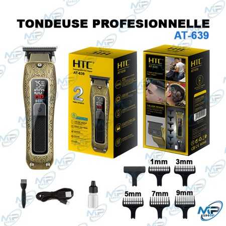 ✂️ Tondeuse Professionnelle HTC AT-639 Rechargeable – Lame en T Haute Précision, Écran LED, 5 Sabots de Coupe
