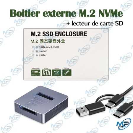 🛠️ Boîtier Externe M.2 SSD NVMe & SATA USB 3.1 avec Lecteur de Cartes SD – Compatible M-Key / B+M Key