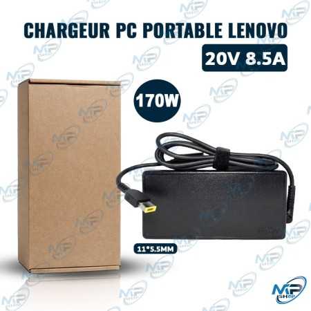 🔌 Chargeur PC Portable Lenovo 170W – 20V 8.5A – Connecteur Slim Tip Rectangulaire 11 x 5.5 mm