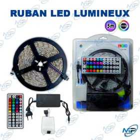 🎨 Ruban LED RGB 5M 12V avec Télécommande et Alimentation – Kit Complet d'Éclairage Multicolore
