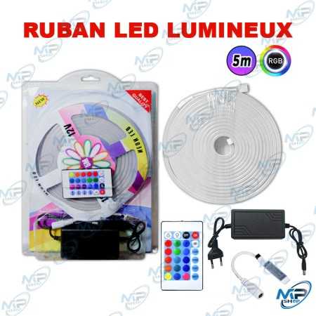 🎨 Ruban LED Néon Flexible RGB 5M 12V avec Télécommande – Kit Complet d'Éclairage Décoratif Étanche