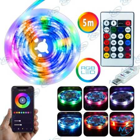 🎨 Ruban LED RGB Intelligent 5M USB – Contrôle par Application Bluetooth et Télécommande – Éclairage LED Multicolore Synchronisat