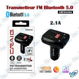 🚗 Transmetteur FM Bluetooth 5.0 Craig CBT3348A – Kit Mains Libres, Chargeur USB 2.1A, Lecteur MP3 pour Voiture