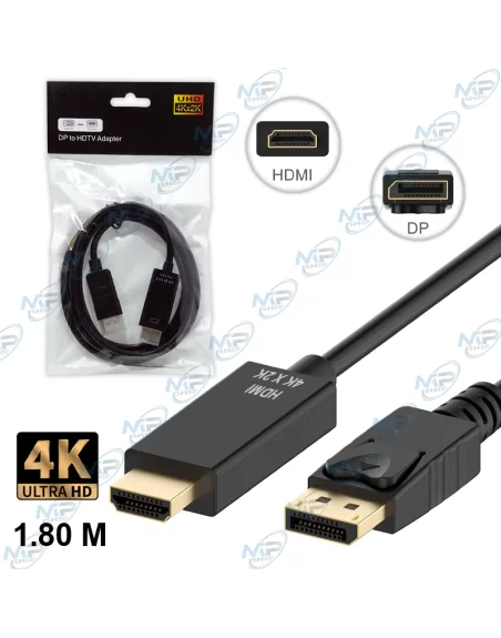 🔌 Câble DisplayPort (DP) vers HDMI 4K Ultra HD 2K – 1,80 m – Adaptateur Audio & Vidéo Haute Définition