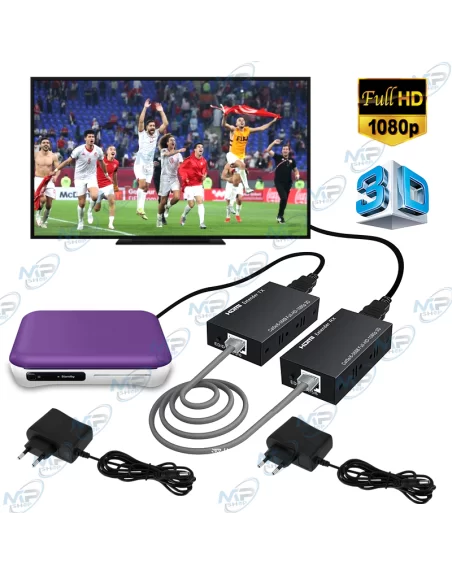 🔌 Extendeur HDMI vers RJ45 Full HD 1080P 3D – Kit Émetteur & Récepteur avec Alimentation – Extension HDMI sur Câble Réseau