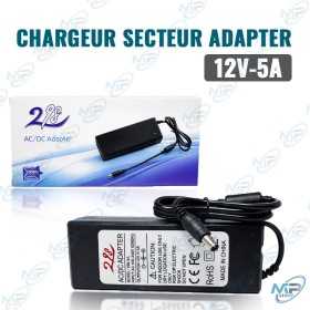 🔌 Chargeur Secteur 12V 5A AC/DC – Adaptateur d'Alimentation Universel 60W avec Connecteur DC pour Caméras, Routeurs, Écrans LED