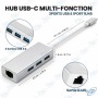 🔌 Hub USB-C 3 Ports USB + Ethernet RJ45 Gigabit 10/100/1000 Mbps – Adaptateur Multi-Fonction pour MacBook et PC