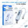 🔌 Hub USB-C 3 Ports USB 3.0 avec Adaptateur Ethernet RJ45 Gigabit 10/100/1000 Mbps – Hub Type-C pour MacBook et PC