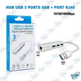 🔌 Hub USB 3 Ports avec Adaptateur Ethernet RJ45 Gigabit 10/100/1000 Mbps – Hub USB avec Carte Réseau