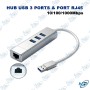 🔌 Hub USB 3.0 3 Ports avec Adaptateur Ethernet RJ45 Gigabit 10/100/1000 Mbps