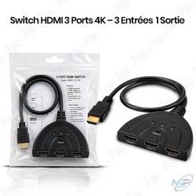 📺 Switch HDMI 3 Ports 4K – Sélecteur HDMI 3 Entrées vers 1 Sortie | 1080P / 3D