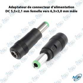 🔌 Adaptateur DC 5,5×2,1 mm Femelle vers 6,3×3,0 mm Mâle – Connecteur d’Alimentation